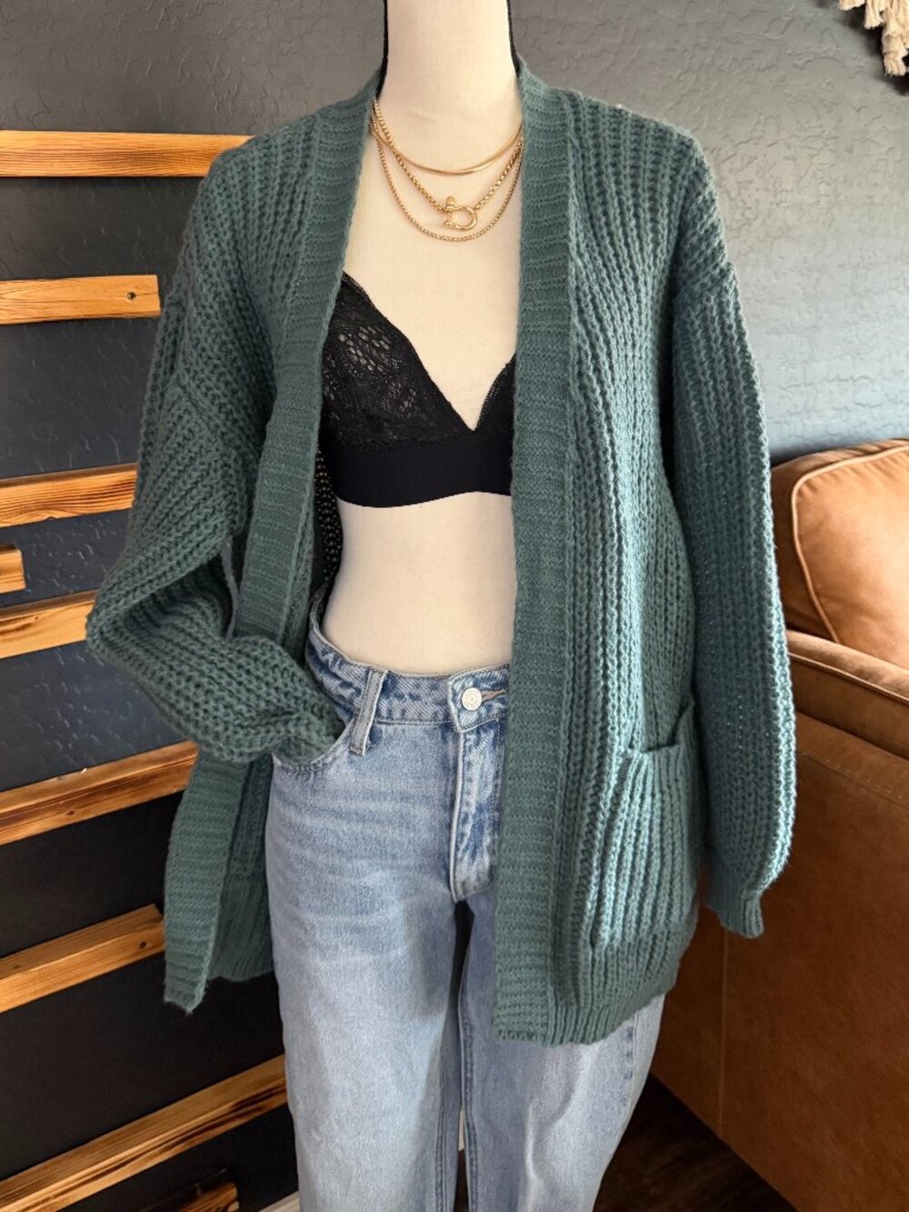 Large Knit Dusty Blue Cardigan